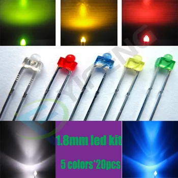 

5Colors*20PCS=100pcs 1.8mm red/yellow/blue/green/white Ultra Bright water clear R/Y/B/G/W LED Lamps LED Diode Light Assorted Kit
