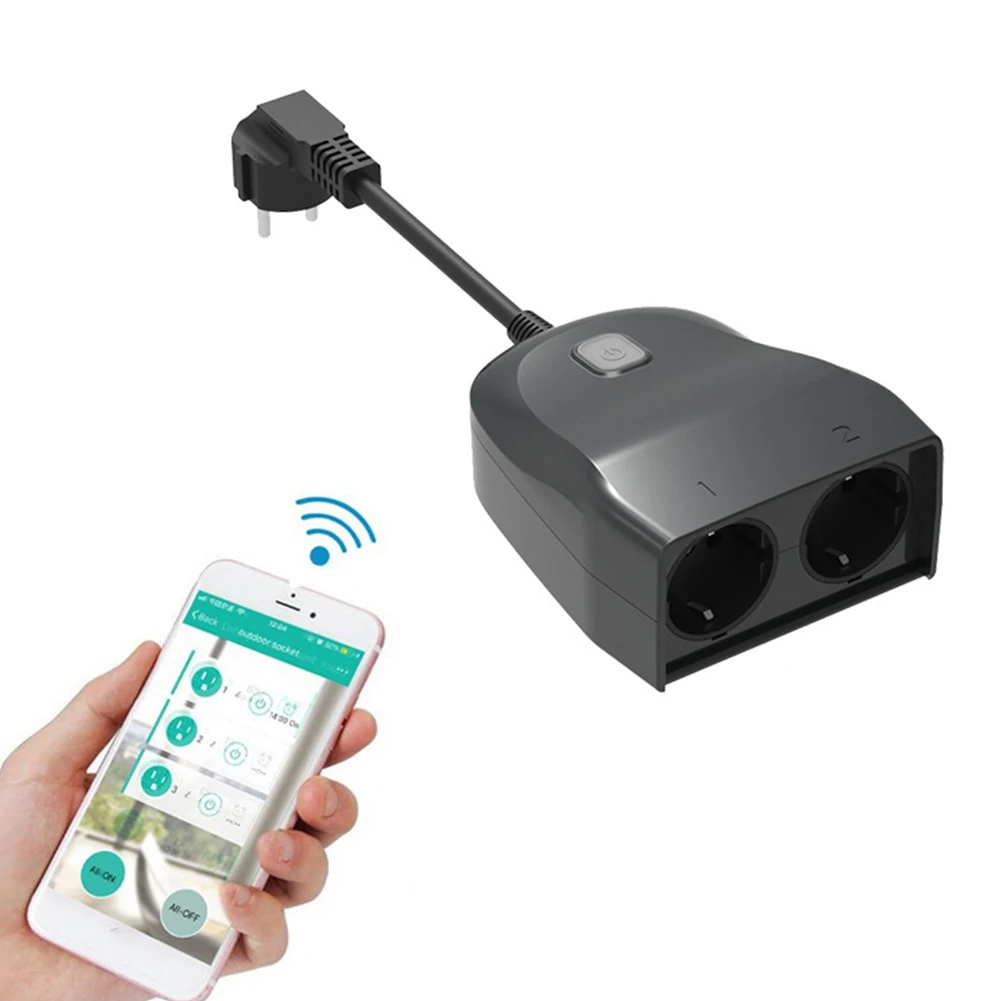 

Intelligent APP Remote Control EU Safe Outdoor Timing Voice Control Smart Home Black Automation 2 Outlet WIFI Socket Waterproof