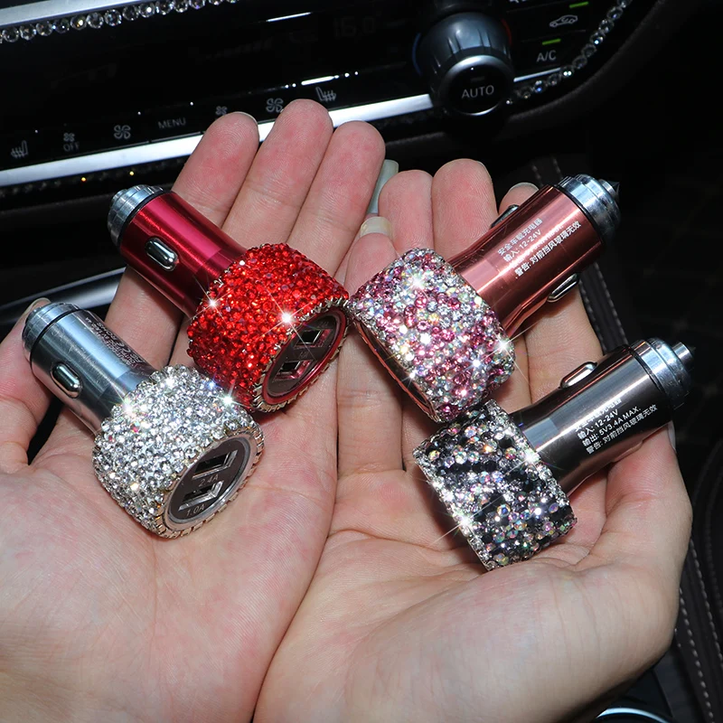 

Crystal Rhinestones Dual USB Quick Charge Car Charger for Mobile Phone Ipad Fast Charging Automobiles Interior Accessories
