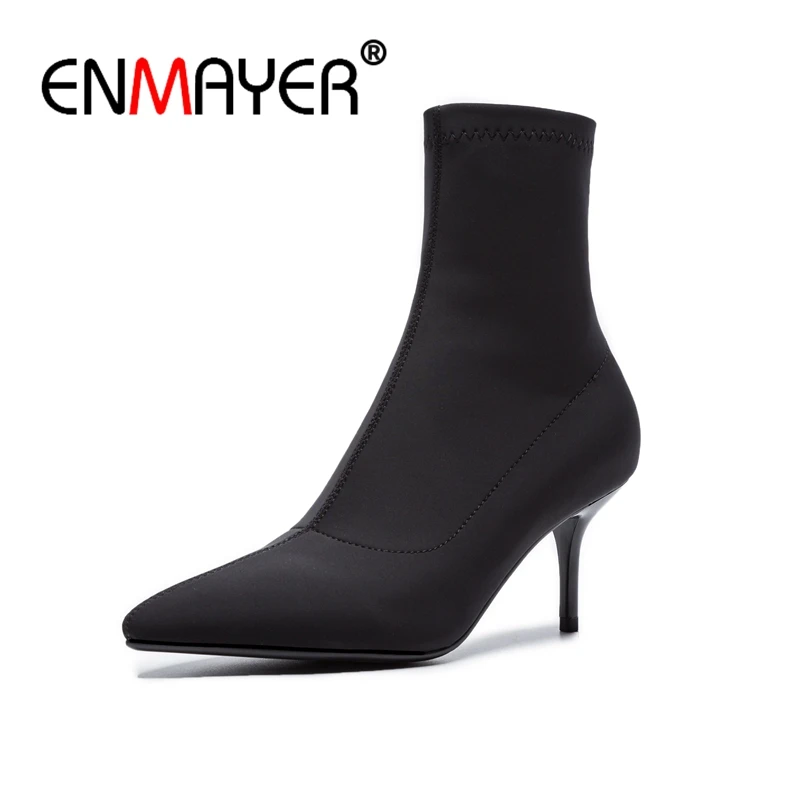 Automne Bout Partie 2018 Satin Pour Black green De Bottes Mode Stretch Pointu Chaussures Cr657 Femme Talons Enmayer Aiguilles Bottines vwPNnym80O
