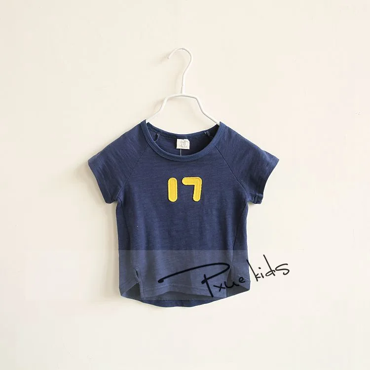 Новинка лидер продаж летняя детская футболка в корейском стиле хлопковая футболка для мальчиков одежда для мальчиков футболки для девочек - Цвет: Dark blue