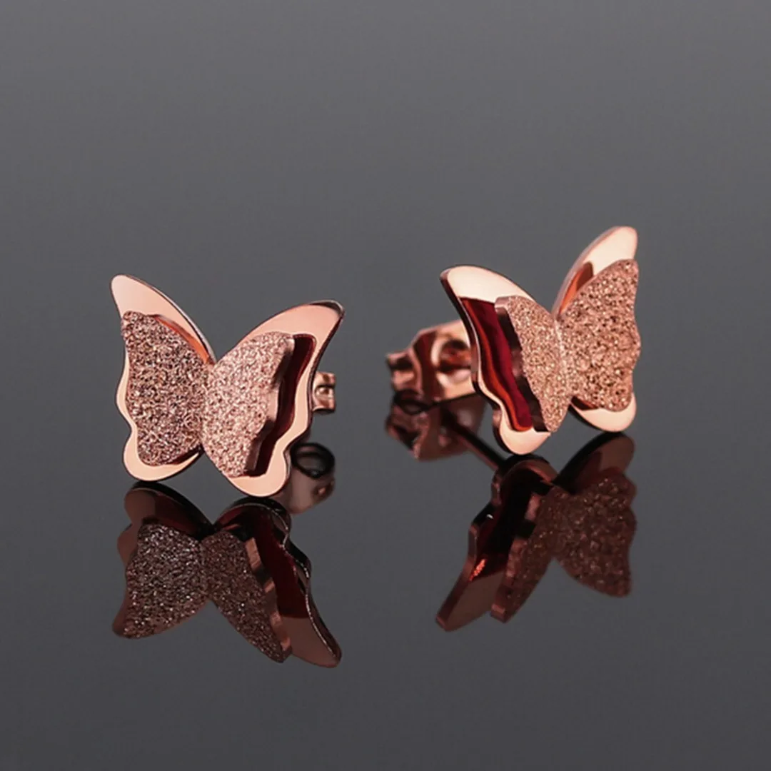 

Romantic Butterfly Earrings Stainless Steel Rose Gold Ear Stud Earring brincos Cartilage Ear Studs Charm Jewelry Bijoux Femme