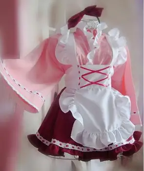

Original Design Cute Girls Japanese Maid Dress Cosplay Kimono Witch Style Pink Lolita Costume
