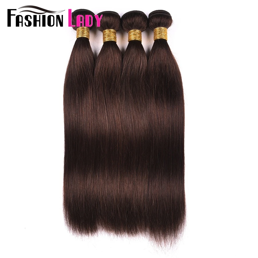 

Fashion Lady Pre-Colored Brazilian Hair Straight Hair Bundles 4 Bundles Dark Brown Color #2 Human Hair Extensions Non-Remy