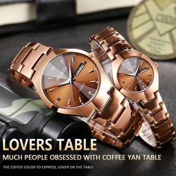 

WLISTH Lovers Watch Tungsten Steel Rose Women Couple Watches Chinese-English Calendar Quartz Relogio Waterproof Couple Watches