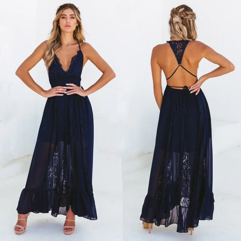 Новые модные женские Для женщин платья без рукавов Летние пикантные Длинные