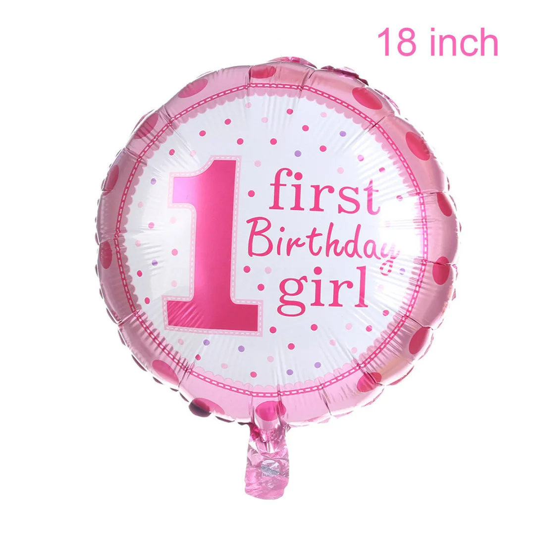 5Pcs Happy Age 1st Birthday Number Helium Foil Balloon Baby Party Decor Boy Girl Blue/Pink