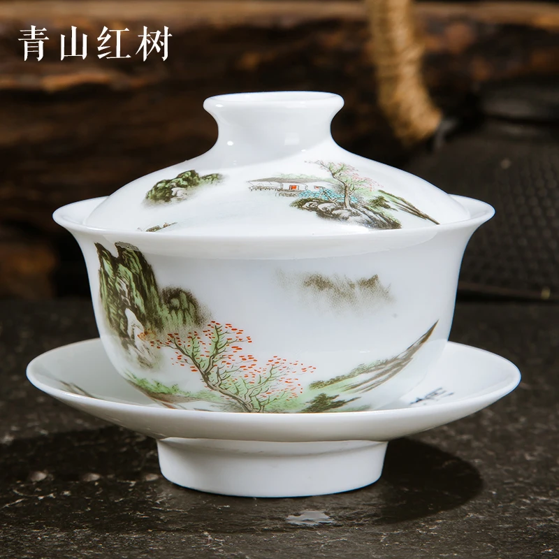 120 мл Цзиндэчжэнь Gaiwan пиалы для чая ручной работы керамическая фарфоровая чайная миска с крышкой блюдце комплект контейнера посуда Кунг Фу чайная посуда - Цвет: E