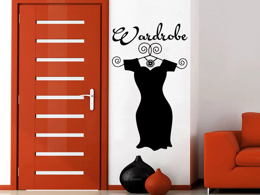 Wall Decal Wardrobe Dress on a Hanger Attire Vinyl Sticker Home Decor