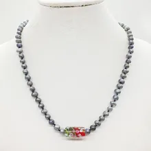 4-22-1307# натуральный черный жемчуг ожерелье 18"