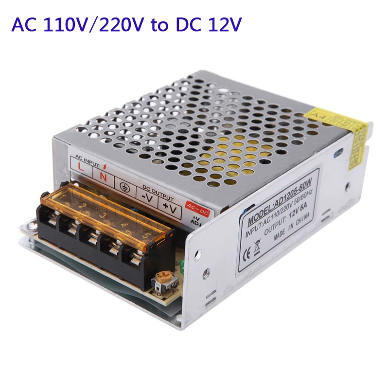 New AC 110V/220V To DC 12V 12 Volt Power Supply 30W 60W 120W Steady Voltage Transformer Switch for LED Strip Light