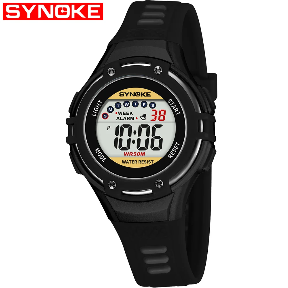 SYNOKE 9728 детские цифровые часы спортивные водостойкий будильник 12/24 час секундомер