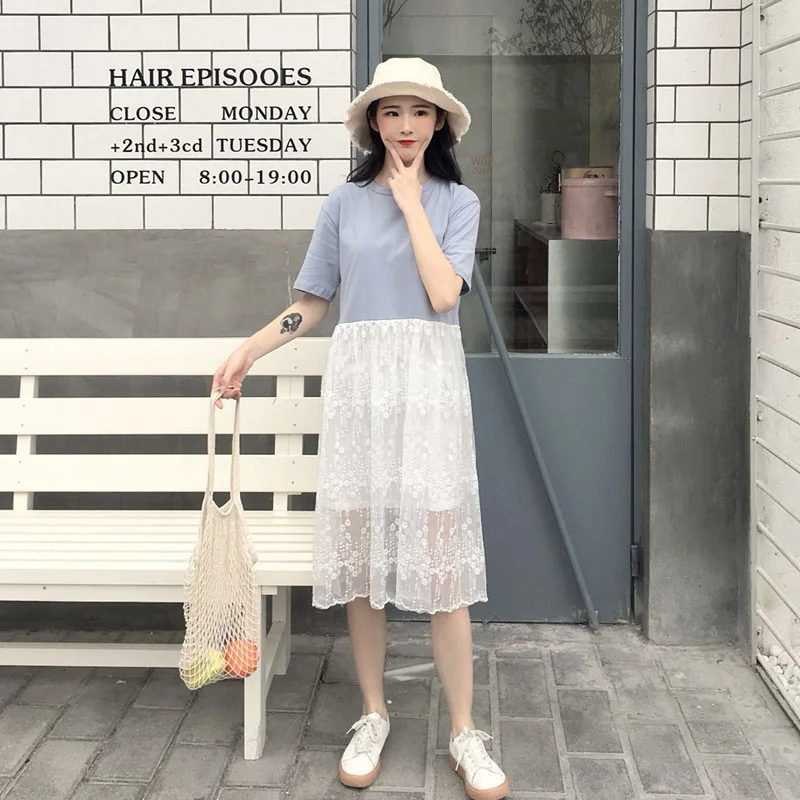 Лето 2018 новые выразительные Стиль сладкий кружева лоскутное короткие Платье До
