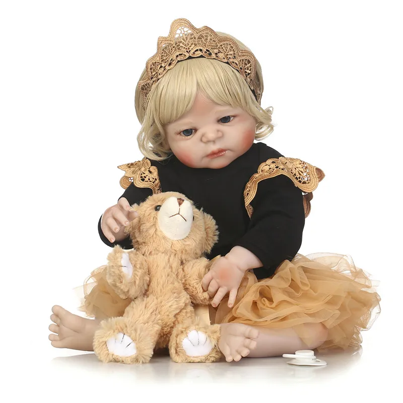 

55cm Fashion Curly girl Full Body Silicone Reborn Baby Doll Toys Play House Toys Lifelike Doll Newborn Girl Babies Brithday toys