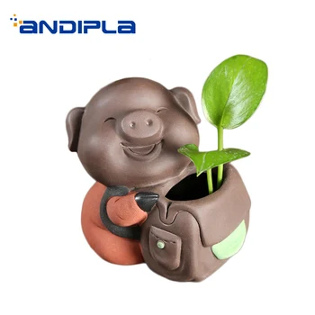 

Cute Piggy Flower Vase Yixing Purple Clay Boutique Hydroponic Flower Vases Plant Holder Home Tea Ceremony Tea Pet Crafts Decor