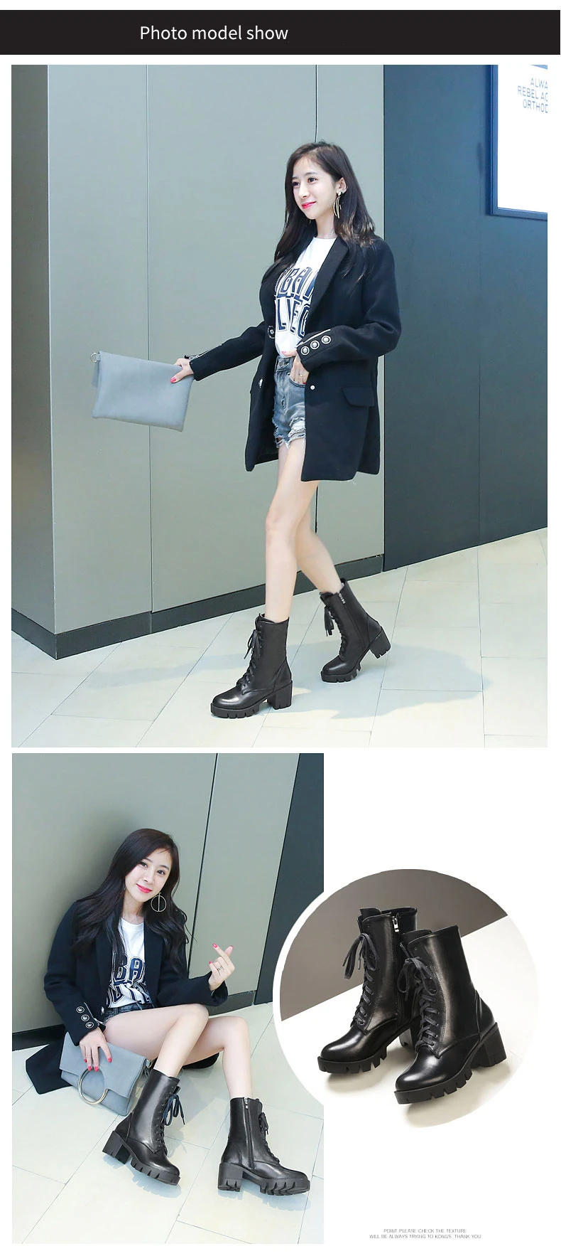 RQFF Brand Ankle Boots Women With Box Big size34-43 Fur Shoes Woman Winter Leather Plush High Heel Boot Female Ladies Black Shoe (3)