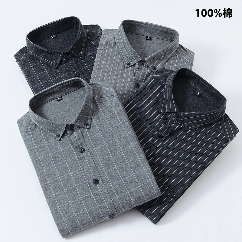 Autumn New Men s Shirt Long sleeved Cotton Striped Plaid Shirt Youth Casual Business High Quality 2