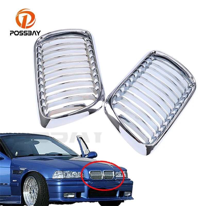 POSSBYA 1 Pair Chrome Plating Car Front Center Wide Kidney Hood Grille