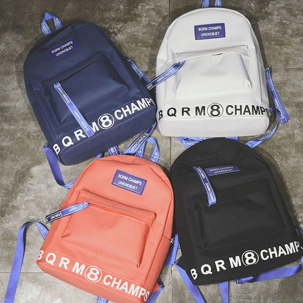 

BQRM CHAMPS simple letter canvas backpack Women Men Girls Rucksack Bookbags School Satchel Travel Canvas Backpack H30506