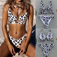 Женский бразильский комплект бикини из двух предметов, сексуальный леопардовый комплект, новинка, женский купальник с вырезами на косточках