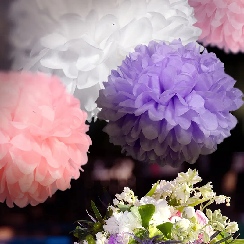 10PCS Handmade 4''(10CM) Tissue Paper Pom Poms Paper Flower Ball Pompom For Home Garden Wedding Birthday Party Decoration