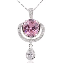 Женские 925 пробы серебряная подвеска Цепочки и ожерелья Овальный розовый кубический циркониевый и груша Форма Шарм ювелирные изделия P040