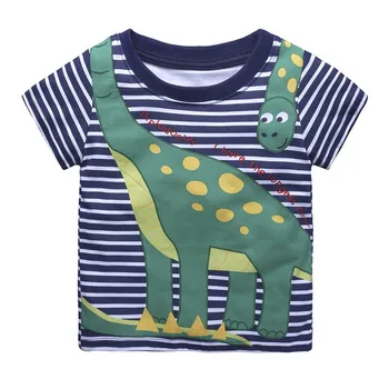 

Jumping meters Children Dinosaurs Tees Tops For Boys Girls Summer T shirts Cotton Baby Clothes Fashion Boys Stripe Cute t shirts