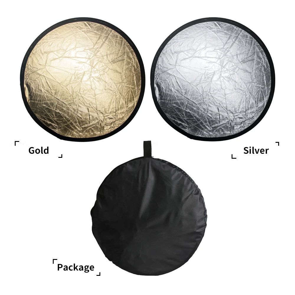 

12 Inch 30cm 2 in 1 Portable Collapsible Light Round Photography White Siliver Reflector for Studio Multi Photo Disc Diffuers