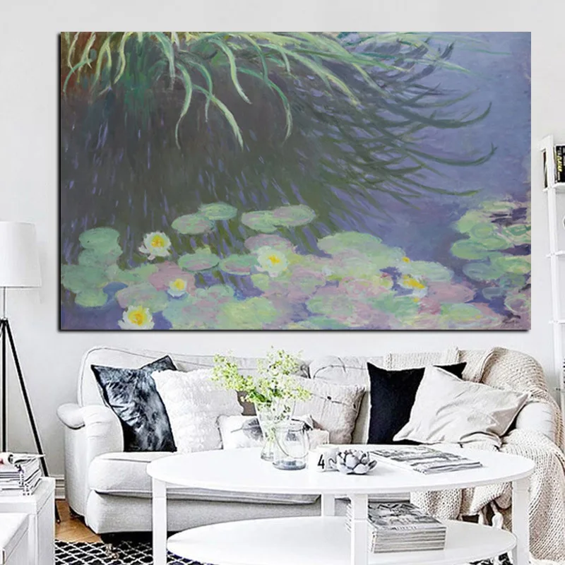 

Print Claude Monet Lotus Irises Branches Impressionist Landscape Oil Painting on Canvas Art Poster Wall Picture for Living Room