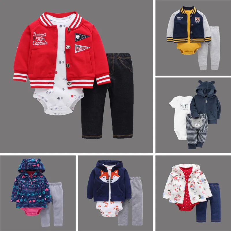 

Baby Favorite Girls Spring Clothes Sets Carte Newborn Girls Boys Infant Clothing Cotton Romper+Coat+ Pants 3Pcs/Lot bebek