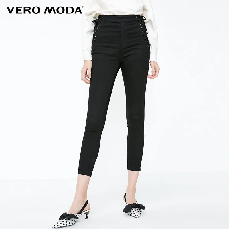 Vero Moda новые женские уличные стильные на шнуровке с высокой талией облегающие укороченные джинсы | 318349562