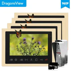 Dragonsview 10 "цвет видео телефон двери внутренняя телефонная связь для виллы системы дома, домофон 4 внутренних мониторов 2 Открытый вызова