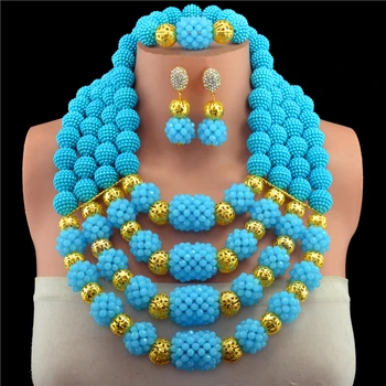 

2017 Fashionable African Beads Jewelry Set Lake Blue Costume Nigerian Wedding African Bridal Jewelry Set Free Shipping HD7760