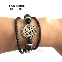 Сверхъестественное Wickedest со звездами, браслет со стеклянным кабошоном в готическом стиле; цвет черный, коричневый кожаный браслет, Необычные звезда лучшие подарки