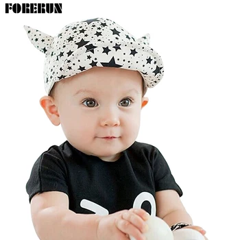 

2019 New Baby Hat with OX-horns Cartoon Stars Print Kids Baseball Hat Baby Boy Sun Hat Summer Soft Cotton Caps Girls Visors