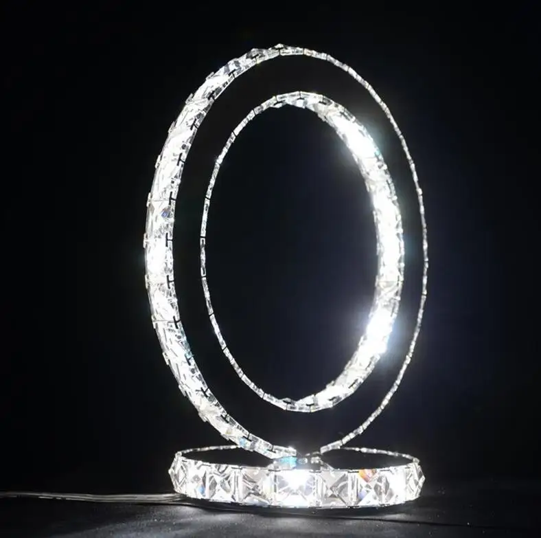 Современный прикроватный светильник, хрустальное кольцо, настольный светильник из нержавеющей стали, светодиодный светильник для офиса, спальни - Цвет абажура: 2 Side crystal
