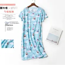 Для женщин sleepdress Лето хлопок с коротким рукавом Цветы Свободные Тонкий пижамы Большие размеры для отдыха Домашняя одежда пижамы