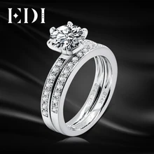 EDI Moissanite Wedding Sets 14K White Gold 1CT Round Lab Grown Diamond Classic Engagement Ring Bridal Wedding Band Fine Jewelry