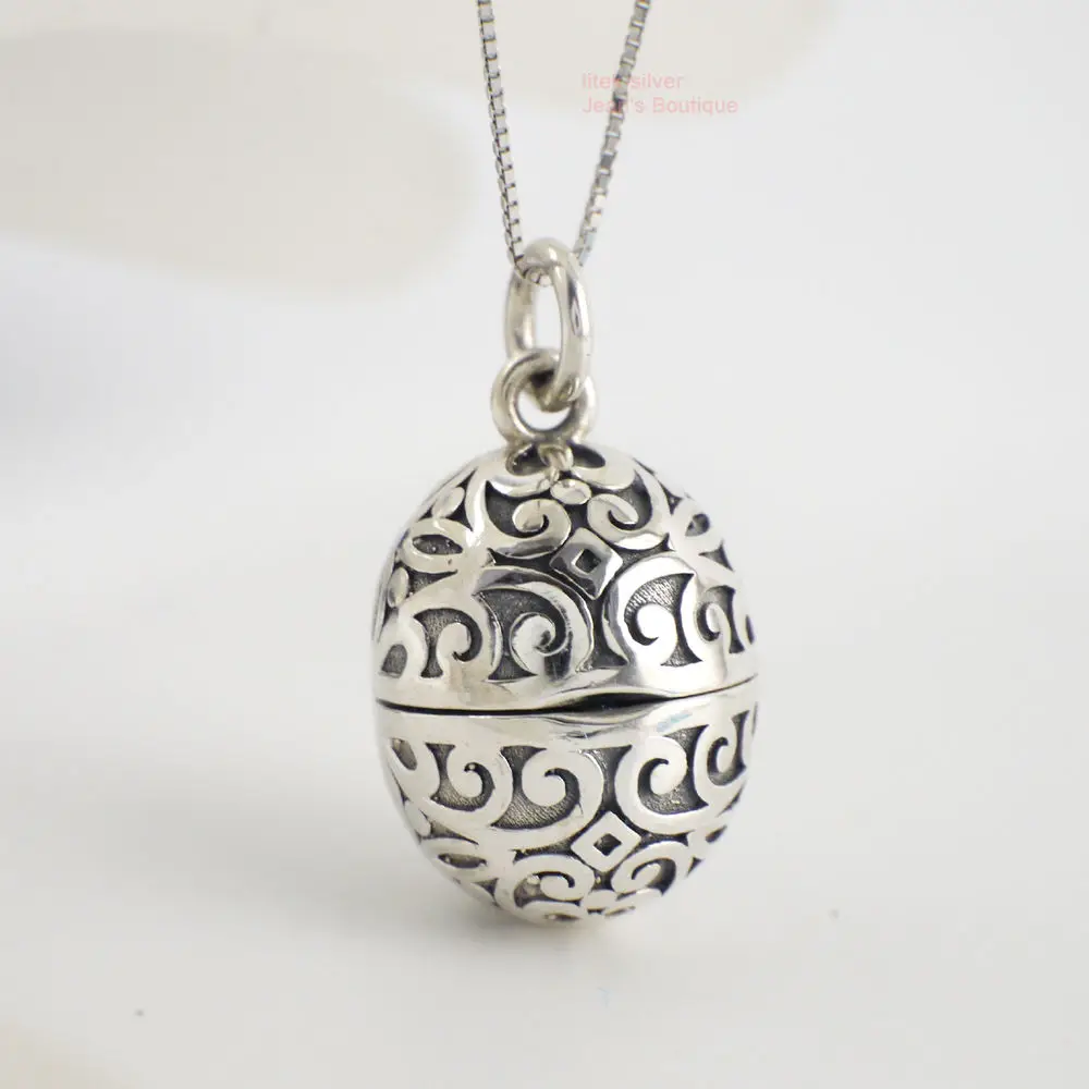 

925 Sterling Silver Flower Oval Prayer Box Locket Harmony Cage Pendant A2516