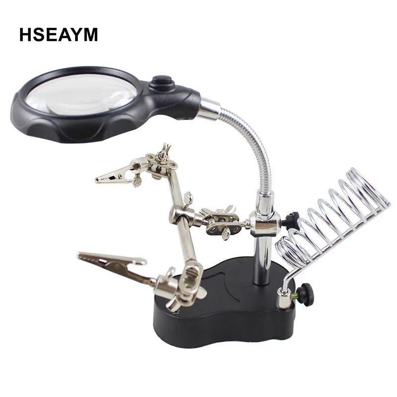

Desk Magnifier LED Desktop Auxiliary Clamp Electric Iron LED Bracket Clip Lights Magnifier Repair Magnifying Glass