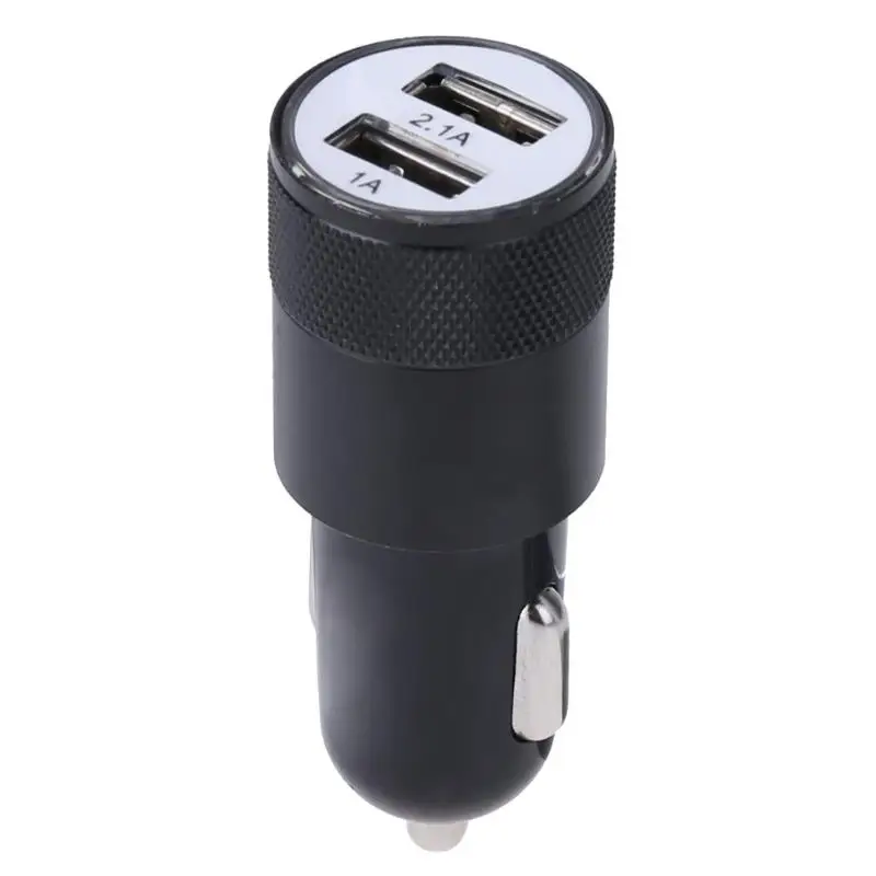 USB выход Автомобильное зарядное устройство металлический двойной порт быстрая зарядка автомобильный адаптер алюминиевый сплав 2.1A прикуриватель Автомобильный кабель розетки - Название цвета: Черный
