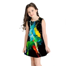 Raisvern/Новое поступление; Детские платья без рукавов для девочек; платье трапециевидной формы с объемным цифровым цветным принтом «пять звезд»; одежда для детей