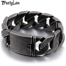 TrustyLan дропшиппинг браслет в стиле панк-рок мужские черные звенья цепи 25 мм Широкие мужские браслеты для мужчин ювелирные изделия из нержавеющей стали