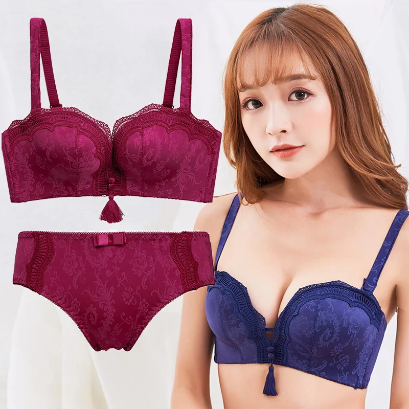 Lace Sexy Seamless Push Up Bra Sets Underwear Women Thick Gather