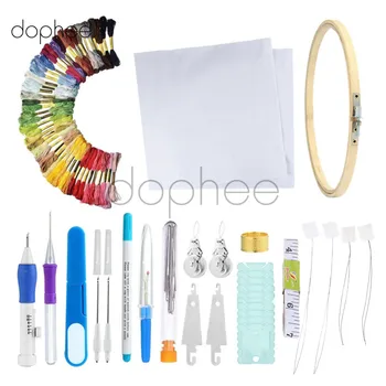 

dophee 85pcs/set Embroidery Tools Set Stitching Punch Needle Pen Handle 50 Colors Embroidery Threads DIY Embroidery Accessories