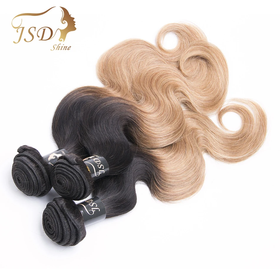 JSDShine Two Tone эффектом деграде(переход от темного к Тела Пучки волнистых волос T1B 27 бразильские волосы плетение пучки волос Remy человеческие волосы 3 Связки