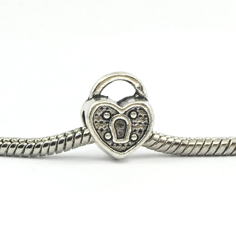 Lovely Lock Hig Hole Alloy Bead Silver Plated Charms European Beads Fit
