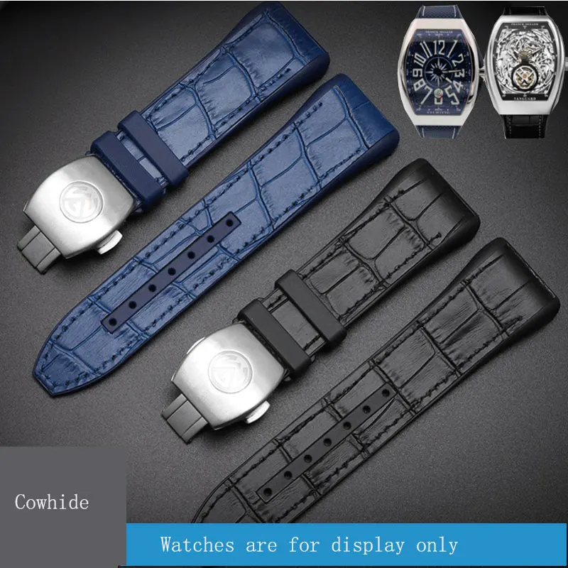 

TKN Replacement silicone & leather watchbands special interface strap black blue male wristband deployment buckle for V45