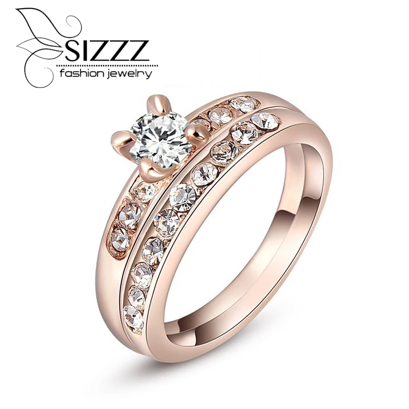 

SIZZZ 2018 New Foreign zircon ring rose gold Cubic Zirconia ring set for women