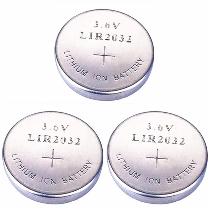 New 3pcs/lot Lithium Li ion 40mAh 3.6V Rechargeable LIR2032 Button Cell